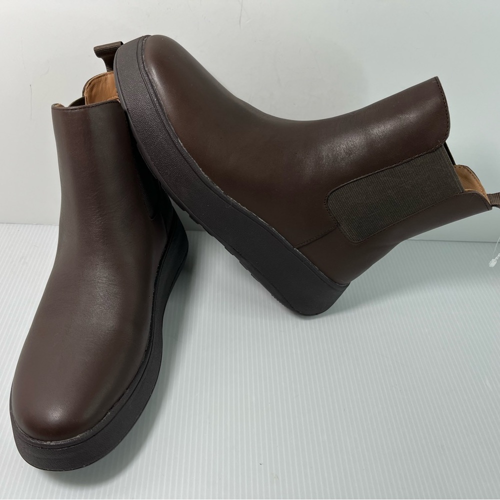 FitFlop Genuine Smooth Leather Platform Chelsea Boots - color Chocolate Brown - Picture 1 of 11